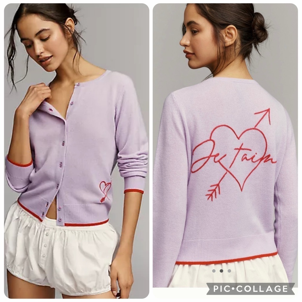 NWT XL fits large Anthropologie Juliet cashmere cardigan sweater je taime heart